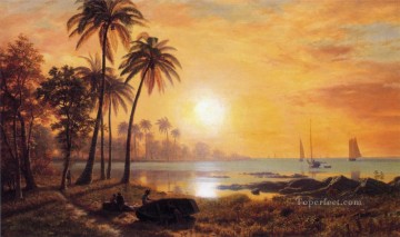  barco - Paisaje tropical con barcos pesqueros en la bahía luminismo landsacpes Albert Bierstadt